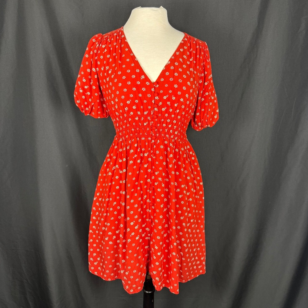Madewell Sophia Puff Sleeve Mini Dress Bandana Flower Red Size M EUC Cottagecore